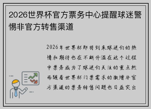 2026世界杯官方票务中心提醒球迷警惕非官方转售渠道 2026世界杯官方票务中心提醒球迷警惕非官方转售渠道